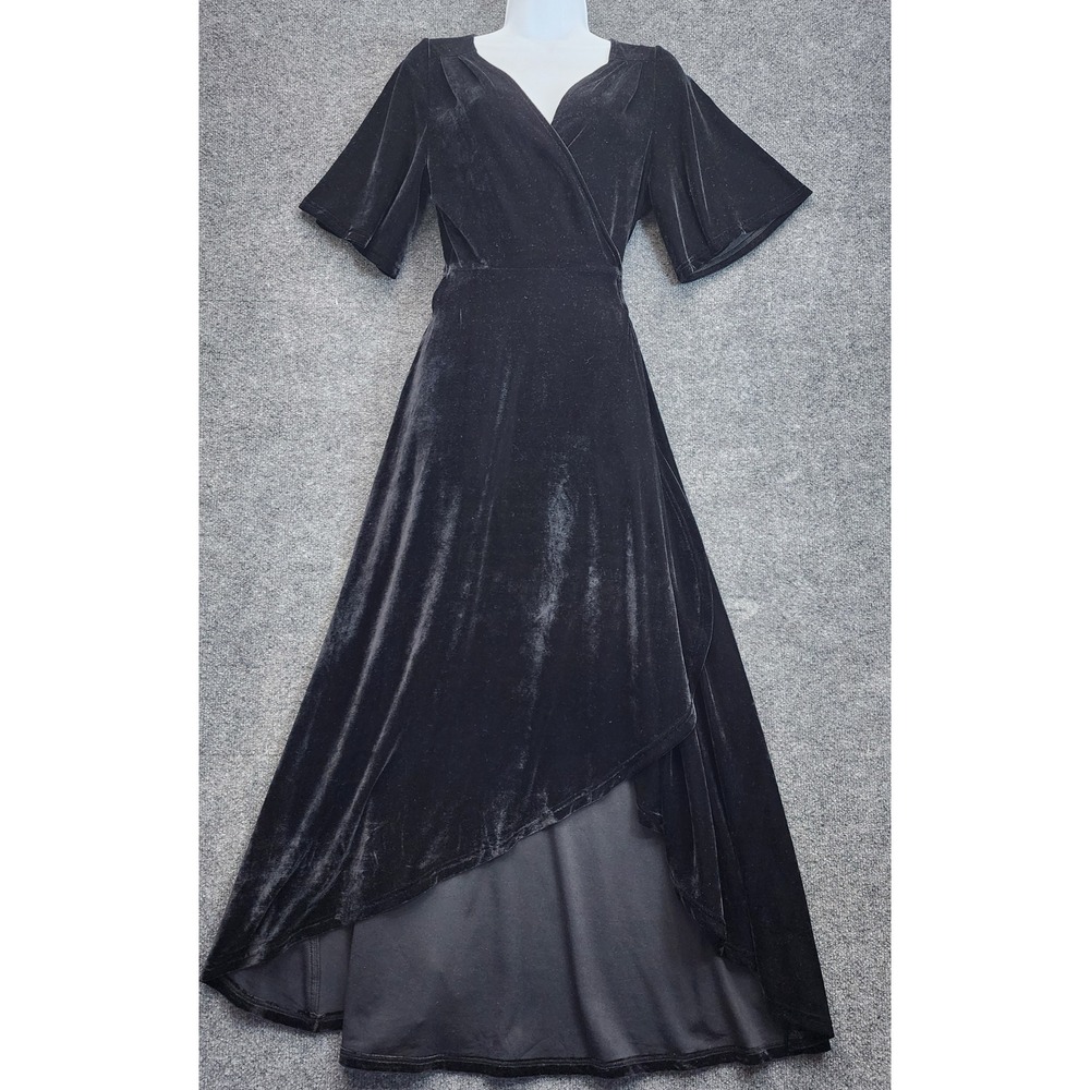 Listicle Women's Black Velvet Faux Wrap High-Low Goth Romantic Party Dress S
